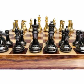 Exclusive Brass Staunton Chess Set Brass & Black Coated Brass 4" King with 2" Square Chess Board-7222