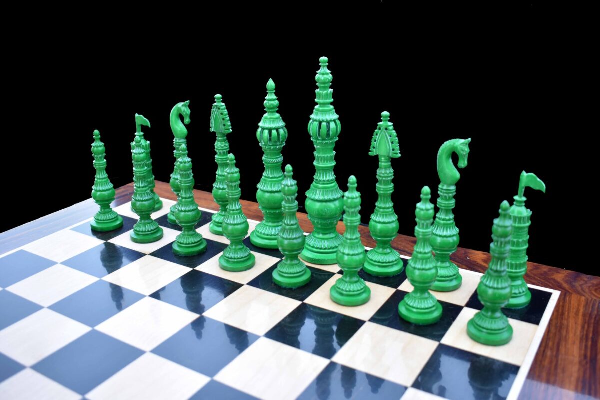 Tower Series Bone Crafted chess pieces Natural Bone & Green stained Bone 6.25" King-7410