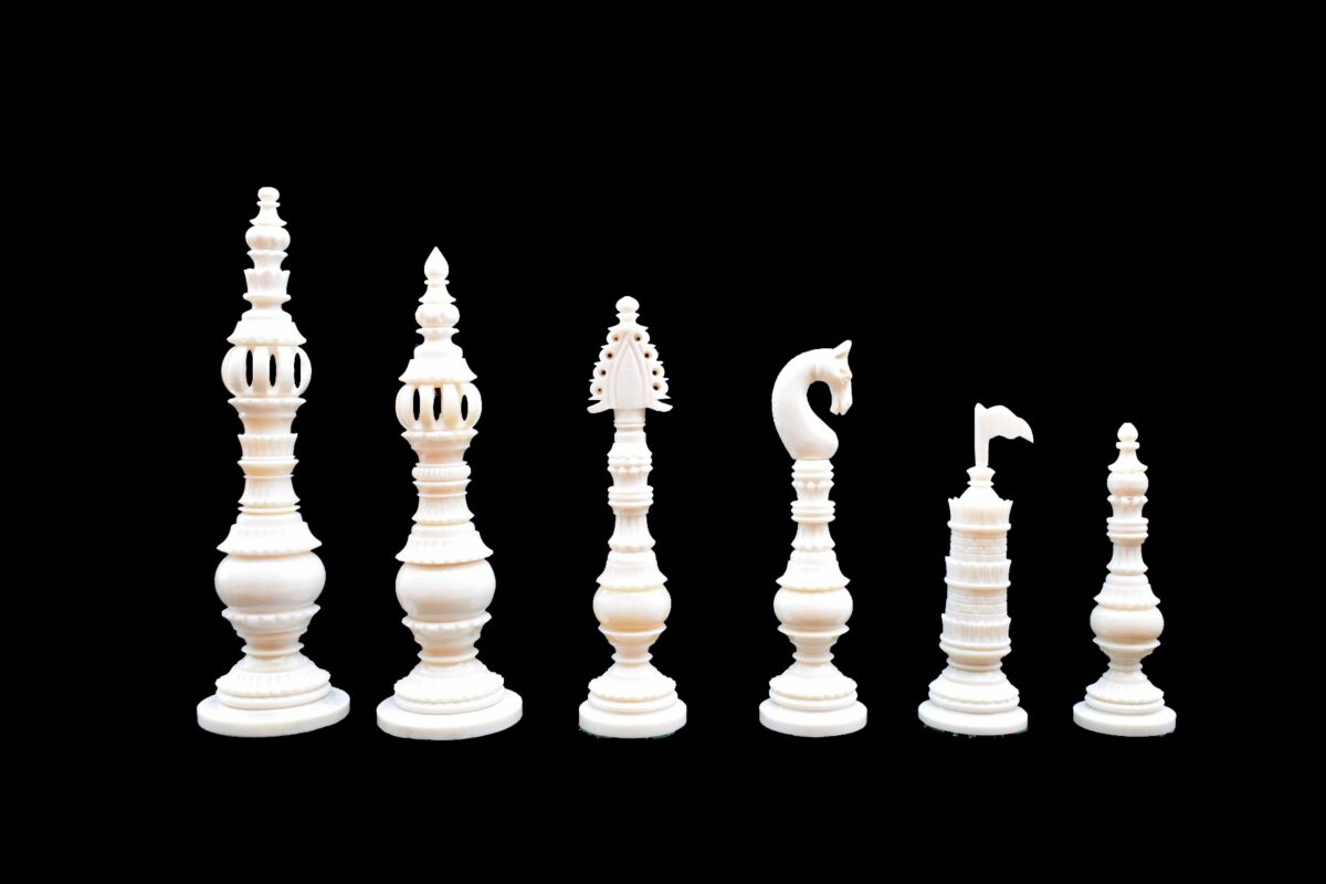 Tower Series Bone Crafted chess pieces Natural Bone & Green stained Bone 6.25" King-7406