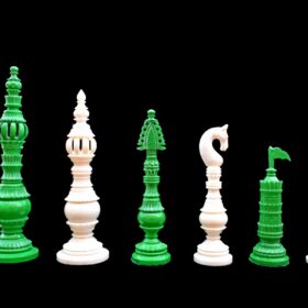 Tower Series Bone Crafted chess pieces Natural Bone & Green stained Bone 6.25" King-0