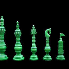 Tower Series Bone Crafted chess pieces Natural Bone & Green stained Bone 6.25" King-7407