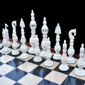 Tower Series Bone Crafted chess pieces Natural Bone & Green stained Bone 6.25" King-7409