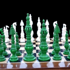 Tower Series Bone Crafted chess pieces Natural Bone & Green stained Bone 6.25" King-7411