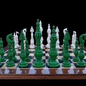 Tower Series Bone Crafted chess pieces Natural Bone & Green stained Bone 6.25" King-7412