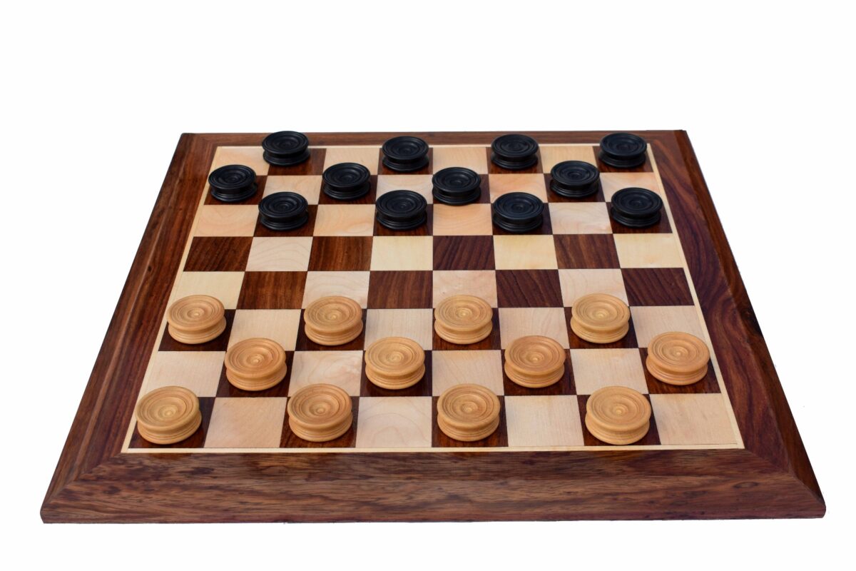 Tournament Series Checkers set Boxwood & Ebonized 1.75" with 2" square board-7564