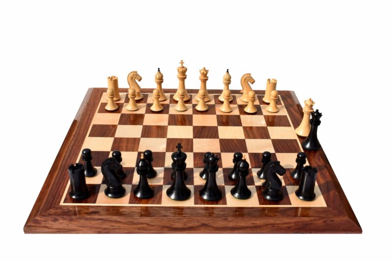 Forever Chessmen Series complete chess set Boxwood & Ebonized 3.5" King with 2" Square chess board-0