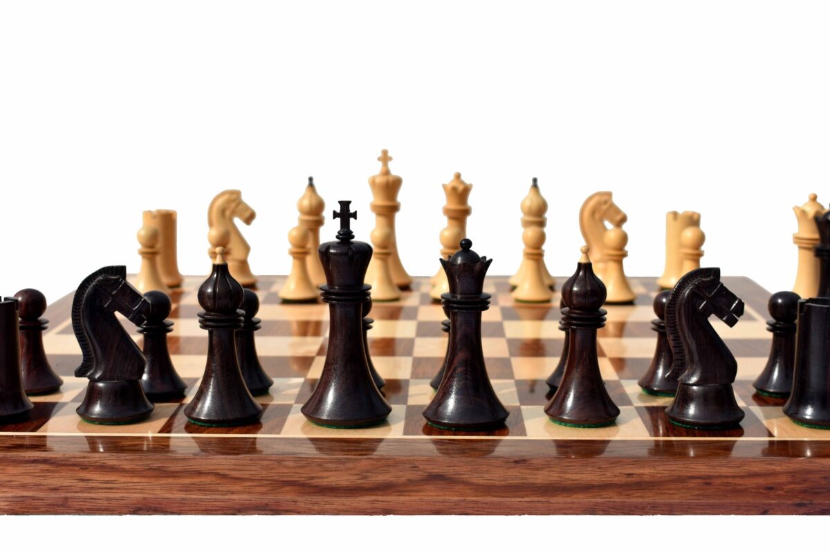 Forever Chessmen Series complete chess set Boxwood & Rosewood 3.5" King with 2" Square chess board-0