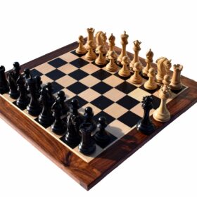 The Kings Arthur Series chess set Boxwood & Ebony 4.4" King with 2.25" square chess board-7596