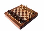 The Kings Bridle Series chess set Boxwood & Sheesham 3" King with 16" chess board-0