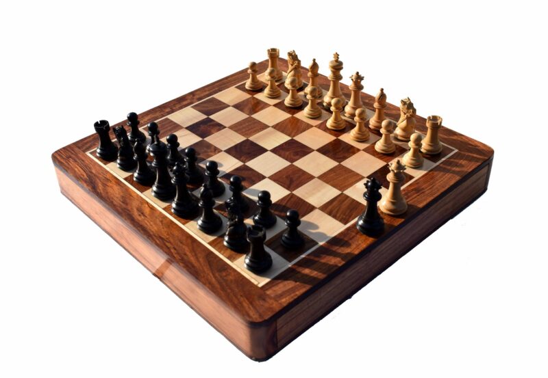 The Kings Bridle Series chess set Boxwood & Ebonized 3" King with 16" chess board-0