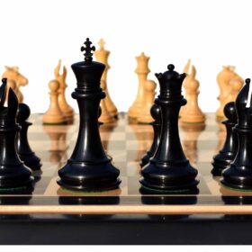 The New Sultan Series Chess Set Boxwood & Ebony 4.4" King with 2.25" Square Chess Board-7664