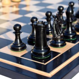 The New Sultan Series Chess Set Boxwood & Ebony 4.4" King with 2.25" Square Chess Board-0