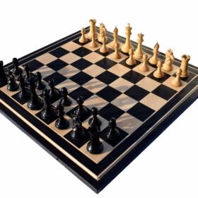 The New Sultan Series Chess Set Boxwood & Ebony 4.4" King with 2.25" Square Chess Board-7662