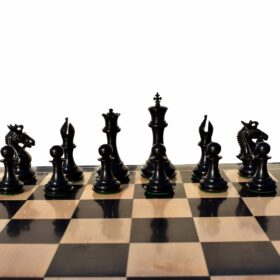 The New Sultan Series Chess Set Boxwood & Ebony 4.4" King with 2.25" Square Chess Board-7674