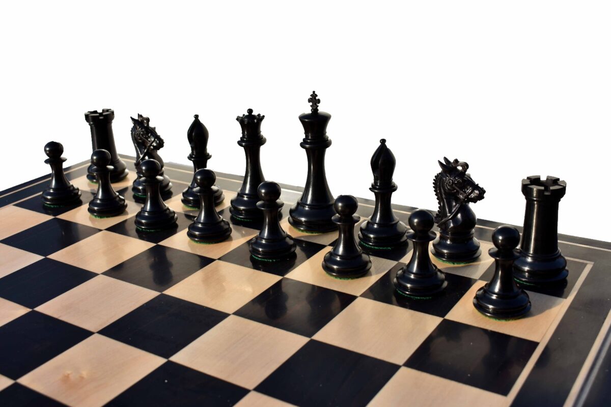 The New Sultan Series Chess Set Boxwood & Ebony 4.4" King with 2.25" Square Chess Board-7675