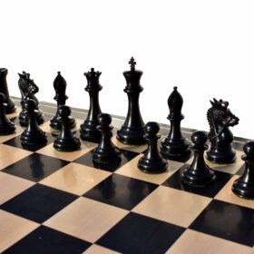 The New Sultan Series Chess Set Boxwood & Ebony 4.4" King with 2.25" Square Chess Board-7675