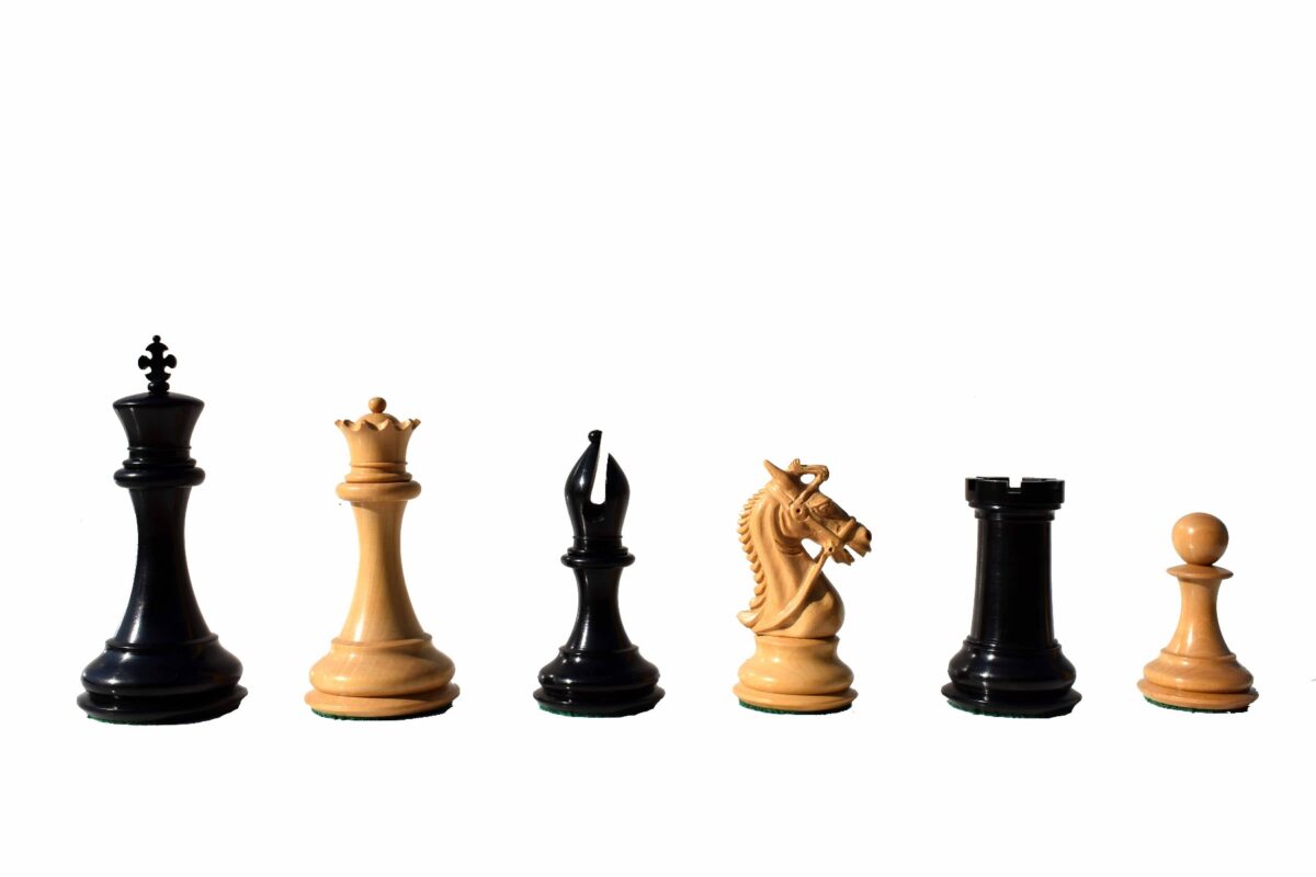 The New Sultan Series Chess Set Boxwood & Ebony 4.4" King with 2.25" Square Chess Board-7677