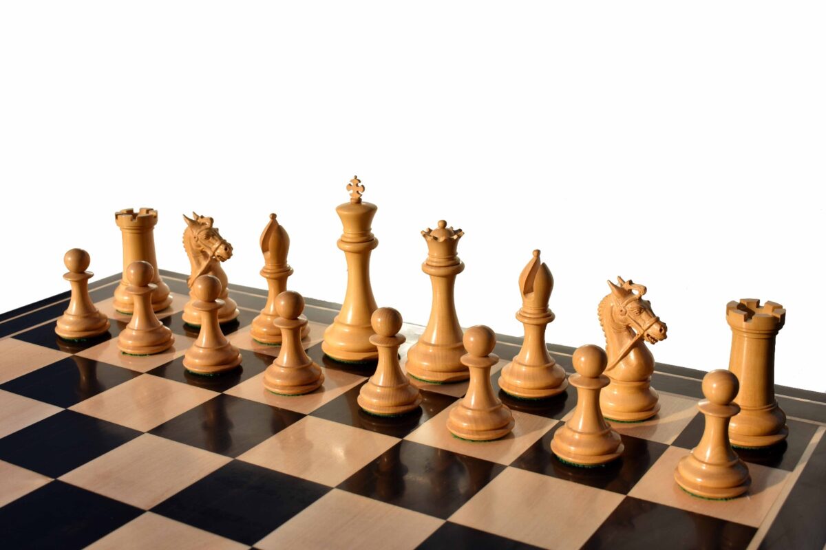 The New Sultan Series Chess Set Boxwood & Ebony 4.4" King with 2.25" Square Chess Board-7673