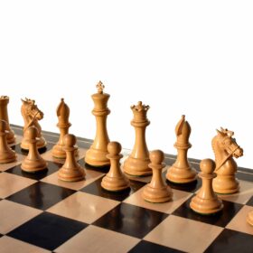 The New Sultan Series Chess Set Boxwood & Ebony 4.4" King with 2.25" Square Chess Board-7673