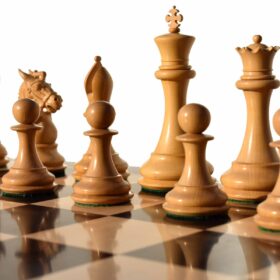 The New Sultan Series Chess Set Boxwood & Ebony 4.4" King with 2.25" Square Chess Board-7671