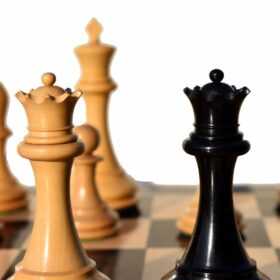 The New Sultan Series Chess Set Boxwood & Ebony 4.4" King with 2.25" Square Chess Board-7665