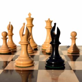 The New Sultan Series Chess Set Boxwood & Ebony 4.4" King with 2.25" Square Chess Board-7667