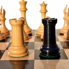 The New Sultan Series Chess Set Boxwood & Ebony 4.4" King with 2.25" Square Chess Board-7670