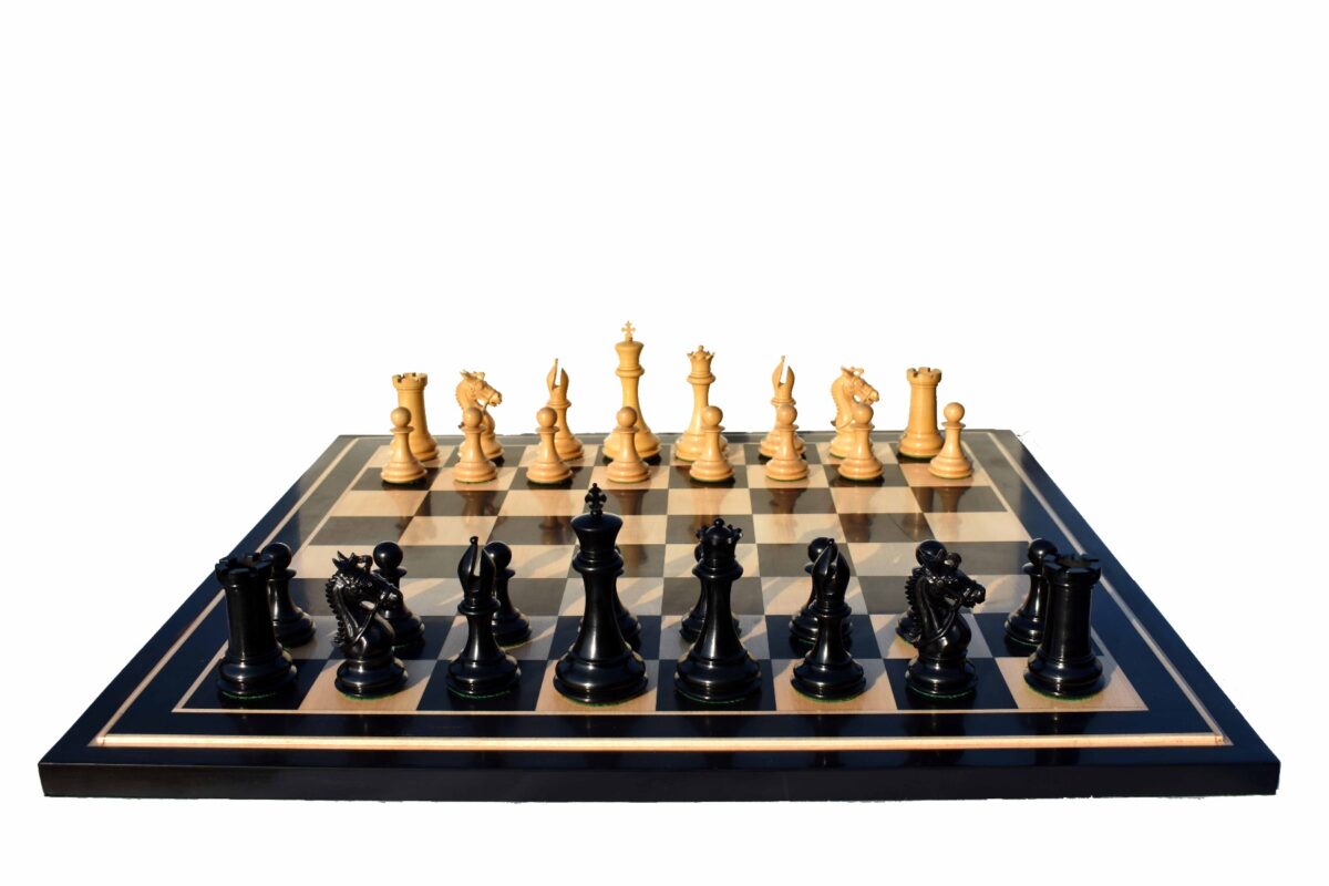 The New Sultan Series Chess Set Boxwood & Ebony 4.4" King with 2.25" Square Chess Board-7661