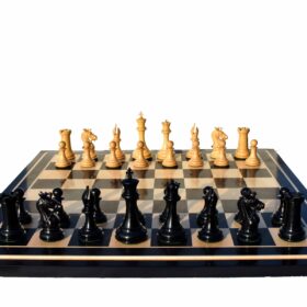 The New Sultan Series Chess Set Boxwood & Ebony 4.4" King with 2.25" Square Chess Board-7661