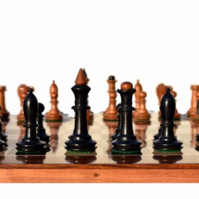 The Shkolnik soviet series reproduction Chess set Antiqued Boxwood & Ebonized 3.5" King with 1.75" Square Chess board-0