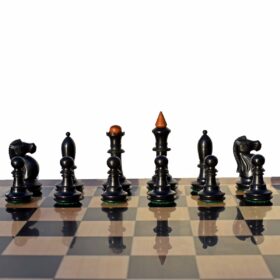 The Shkolnik soviet series reproduction Chess set Antiqued Boxwood & Ebonized 3.5" King with 1.75" Square Chess board-7623