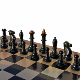 The Shkolnik soviet series reproduction Chess set Antiqued Boxwood & Ebonized 3.5" King with 1.75" Square Chess board-7624