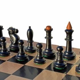 The Shkolnik soviet series reproduction Chess set Antiqued Boxwood & Ebonized 3.5" King with 1.75" Square Chess board-7626