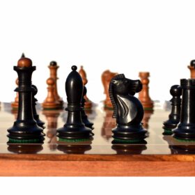 The Shkolnik soviet series reproduction Chess set Antiqued Boxwood & Ebonized 3.5" King with 1.75" Square Chess board-7617