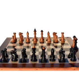 The Shkolnik soviet series reproduction Chess set Antiqued Boxwood & Ebonized 3.5" King with 1.75" Square Chess board-7615