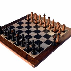 The Shkolnik soviet series reproduction Chess set Antiqued Boxwood & Ebonized 3.5" King with 1.75" Square Chess board-7614