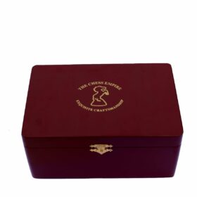 Pine wood Burgundy lacquered Matte Finish chess storage box for 3.5" to 4" King chess set pieces-0