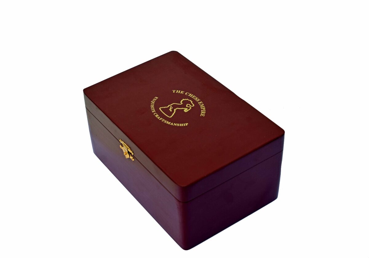 Pine wood Burgundy lacquered Matte Finish chess storage box for 3.5" to 4" King chess set pieces-7687