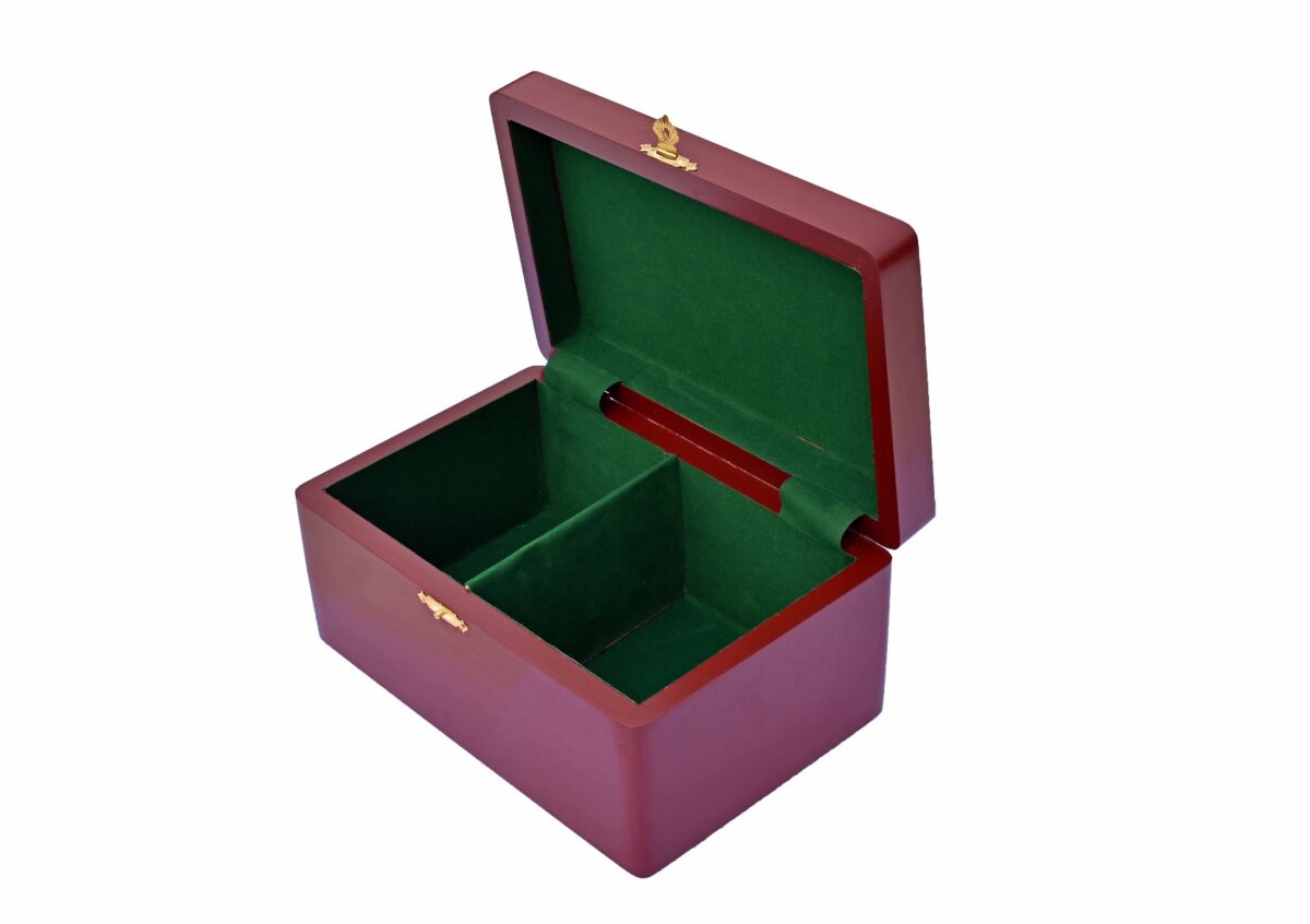 Pine wood Burgundy lacquered Matte Finish chess storage box for 3.5" to 4" King chess set pieces-7688