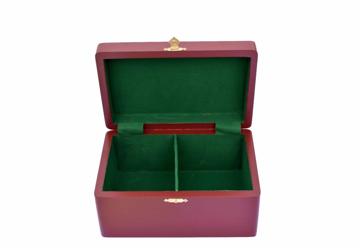 Pine wood Burgundy lacquered Matte Finish chess storage box for 3.5" to 4" King chess set pieces-7689