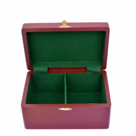 Pine wood Burgundy lacquered Matte Finish chess storage box for 3.5" to 4" King chess set pieces-7689