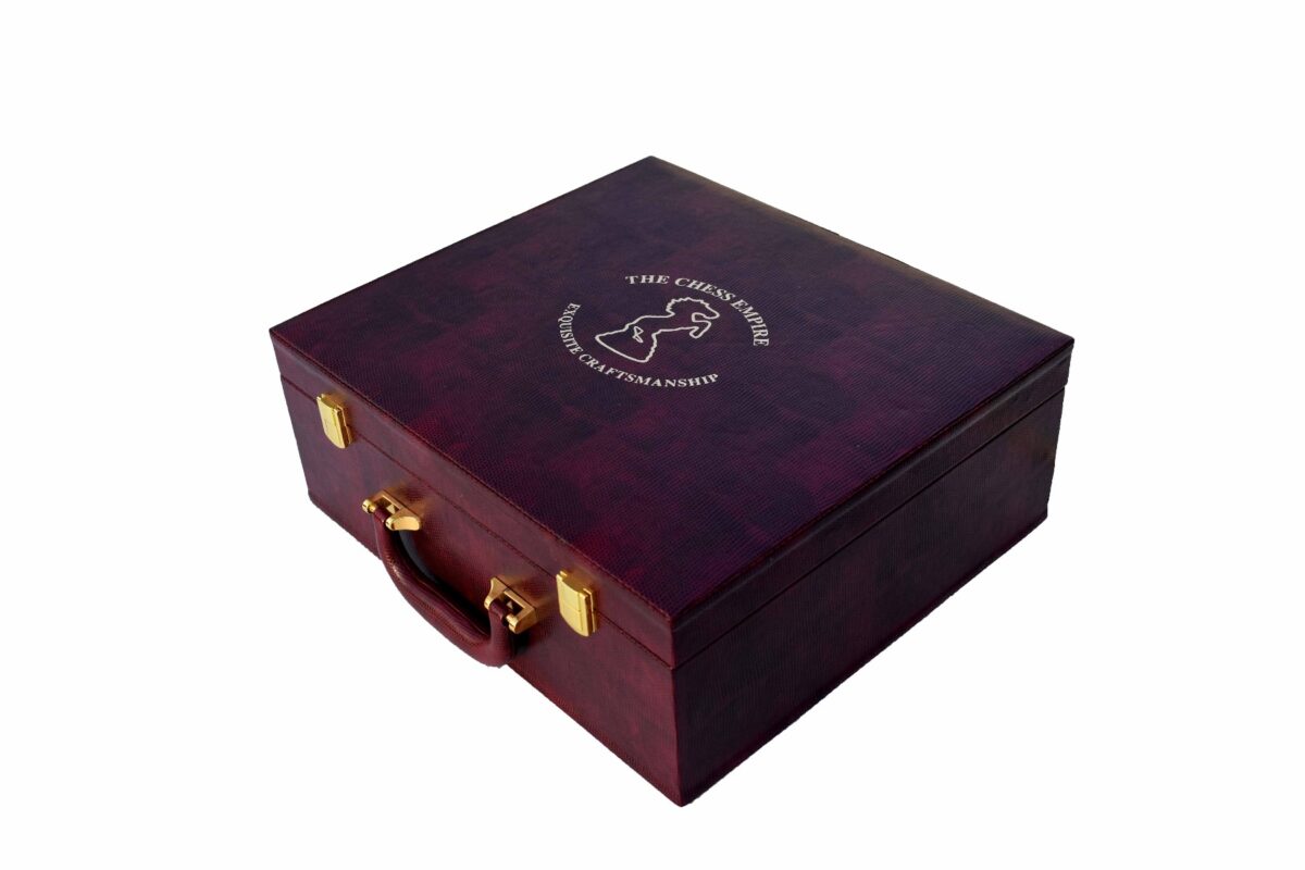 The Executive Series Burgundy Leatherette chess pieces Storage Box for 4.25" to 4.75" King chess set-7699