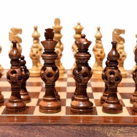 The Concentric Ball series chess set Boxwood & Sheesham 5" King with 18" Chess Board-7722