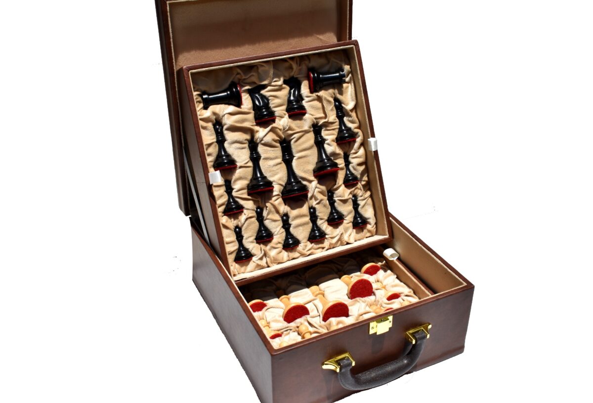 The Royal Series Burgundy Leatherette chess pieces storage box for 3.75" to 4" King size chess set pieces -9432