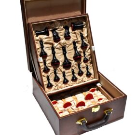 The Royal Series Burgundy Leatherette chess pieces storage box for 3.75" to 4" King size chess set pieces -9432