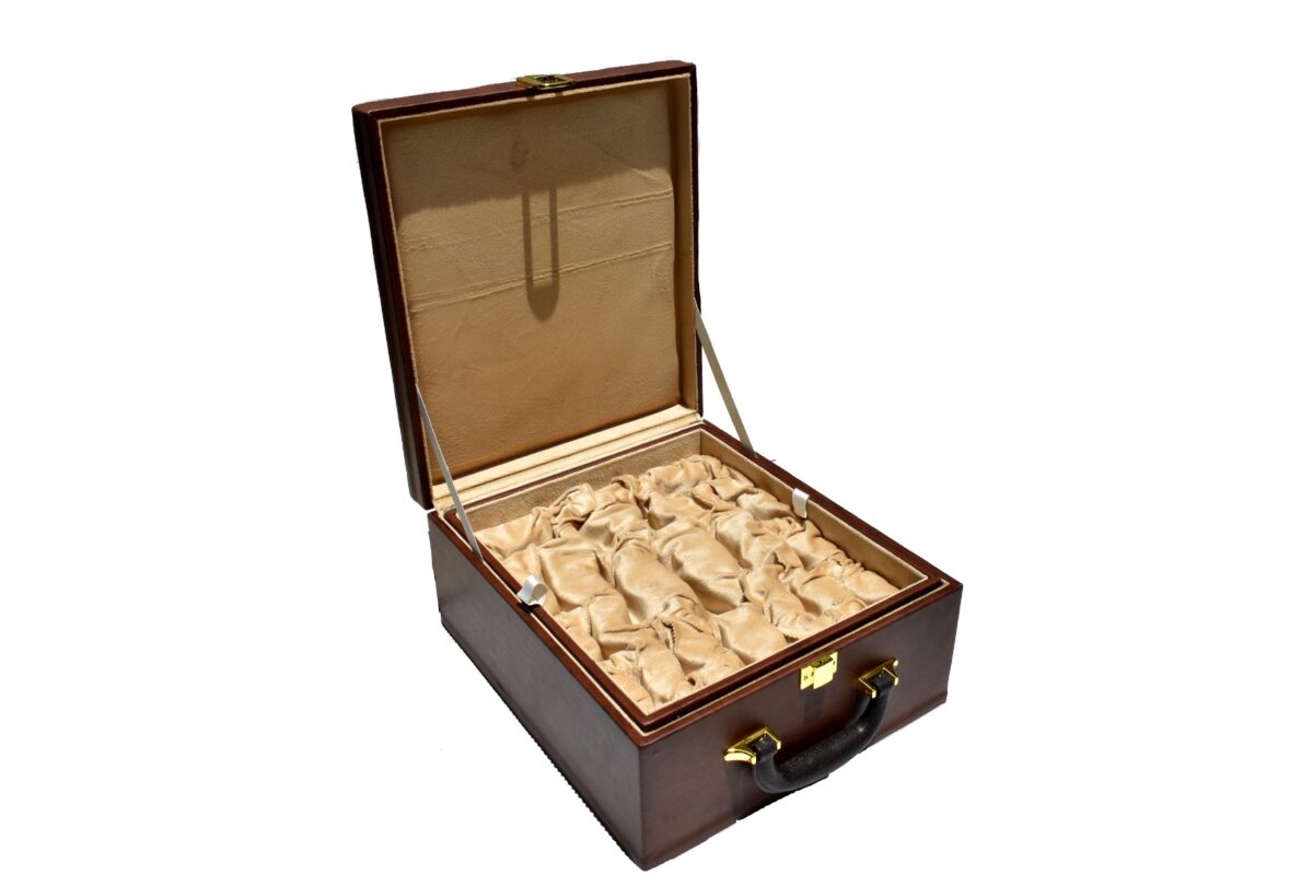 The Royal Series Burgundy Leatherette chess pieces storage box for 3.75" to 4" King size chess set pieces -9433