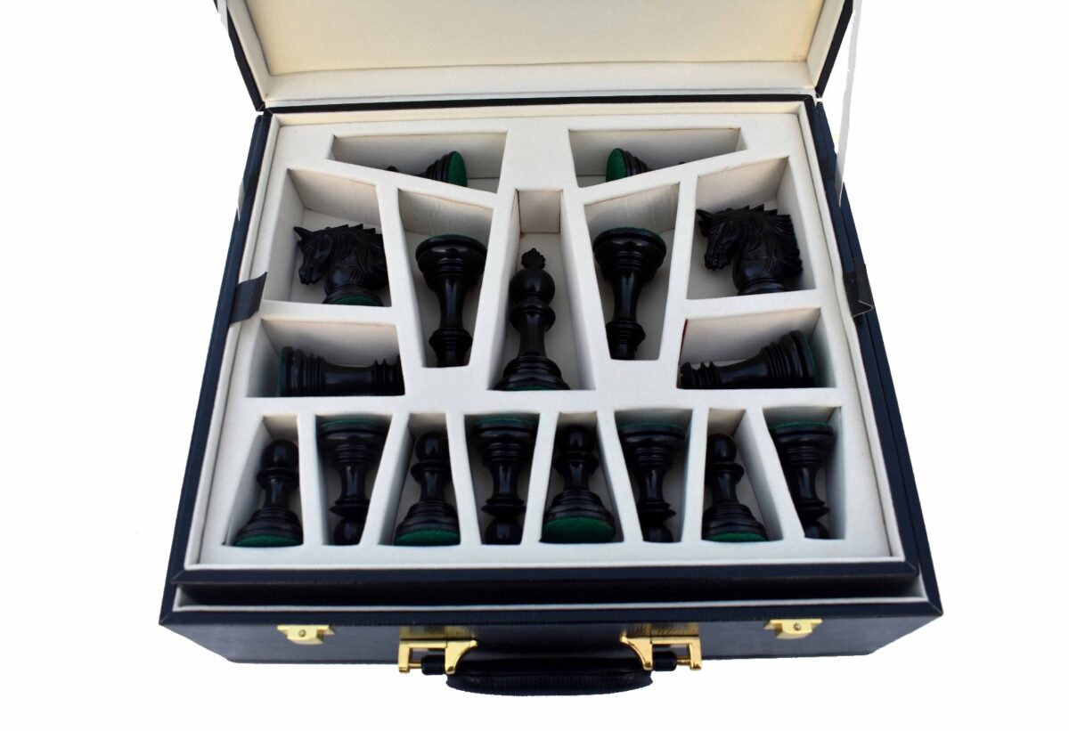 The Executive Series Black Leatherette chess pieces Storage Box for 4.25" to 4.75" King chess set-7703