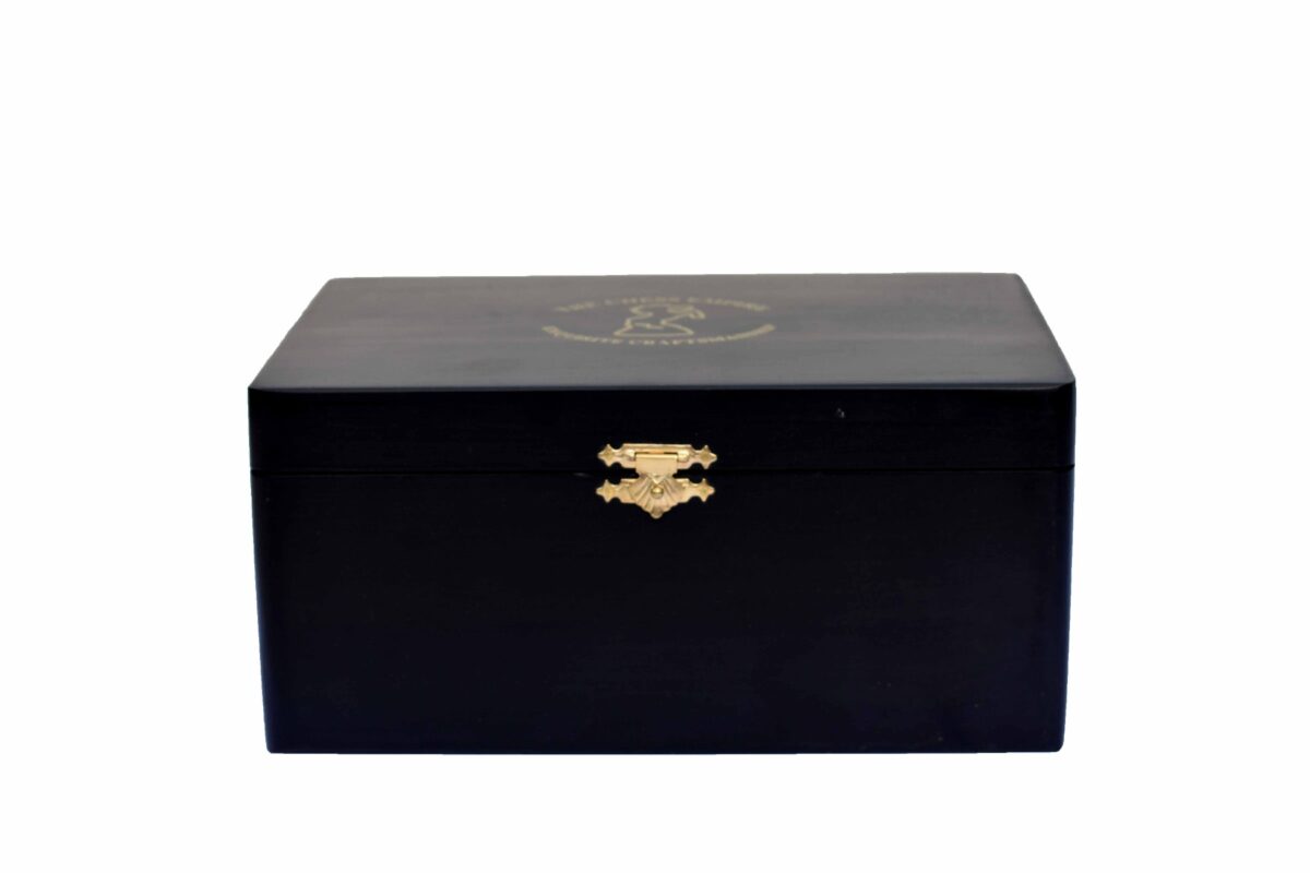 Pine wood Black lacquered Matte Finish chess storage box for 3.5" to 4" King chess set pieces-7692