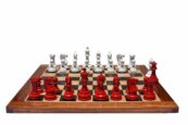 The Pioneer Series Chess set White & Red Lacquered Boxwood 4" King with 2" Square chess board-0