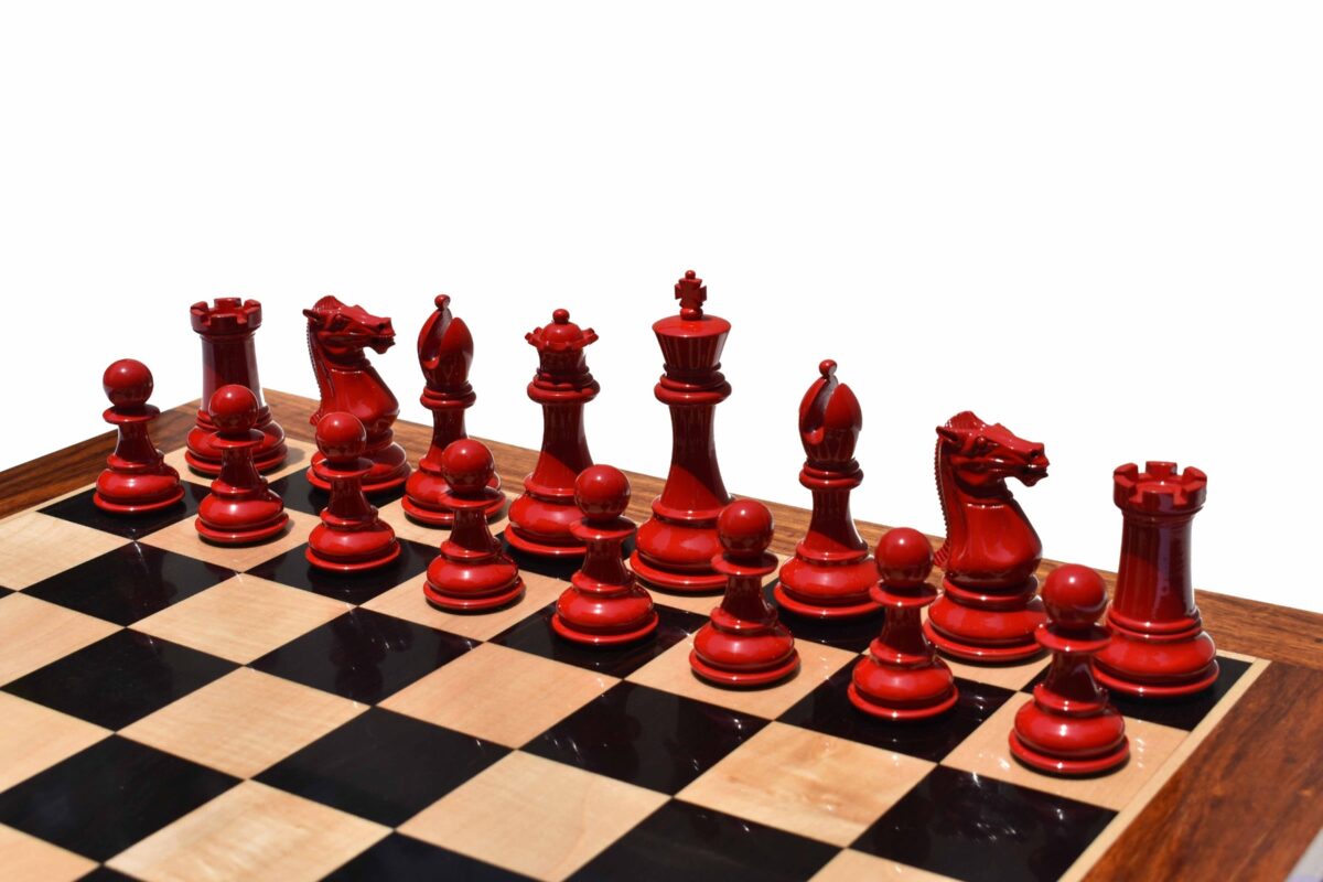 The Pioneer Series Chess Pieces White & Red Lacquered Boxwood 4" King-7747